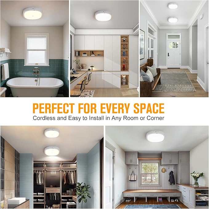 Rechargeable Motion Sensor Ceiling Light Indoor, 10000mAh Battery Operated Closet Light with Remote Control, Magnetic Mount Shower Light for Bathroom/Pantry/Garage