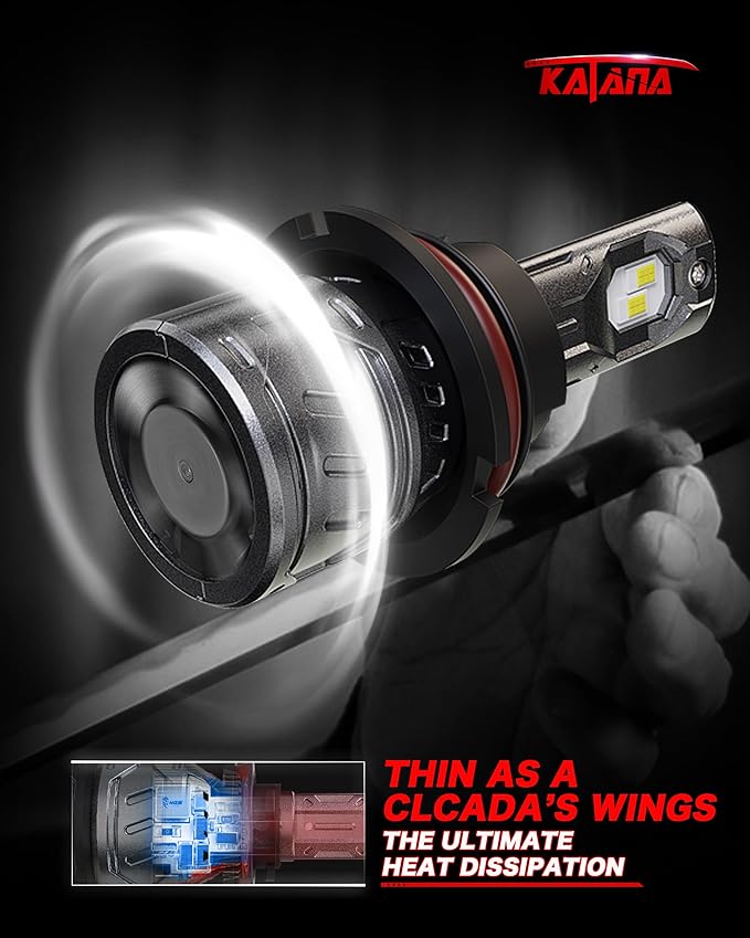 Katana 9007 Light Bulb, HB5 Bulb 400% Brightness 6500K White Plug and Play Mini Size Fog Light Bulb of 2