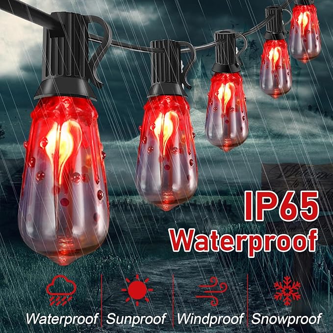 Halloween Flicker Flame String Lights Outdoor, 10Ft Halloween Decorations ST40 Lights with 10 Flicker Flame Bulbs for Patio, Party Decoration, Black Wire