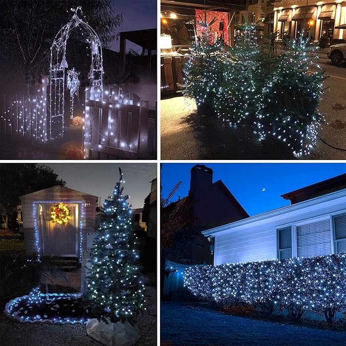 SANJICHA Extra-Long Solar String Lights Outdoor, 2-Pack Solar Powered Christmas Fairy Lights Waterproof, Silver Wire 8 Modes Solar Twinkle Light for Tree Garden Party Xmas Wedding Decor(Cool White)