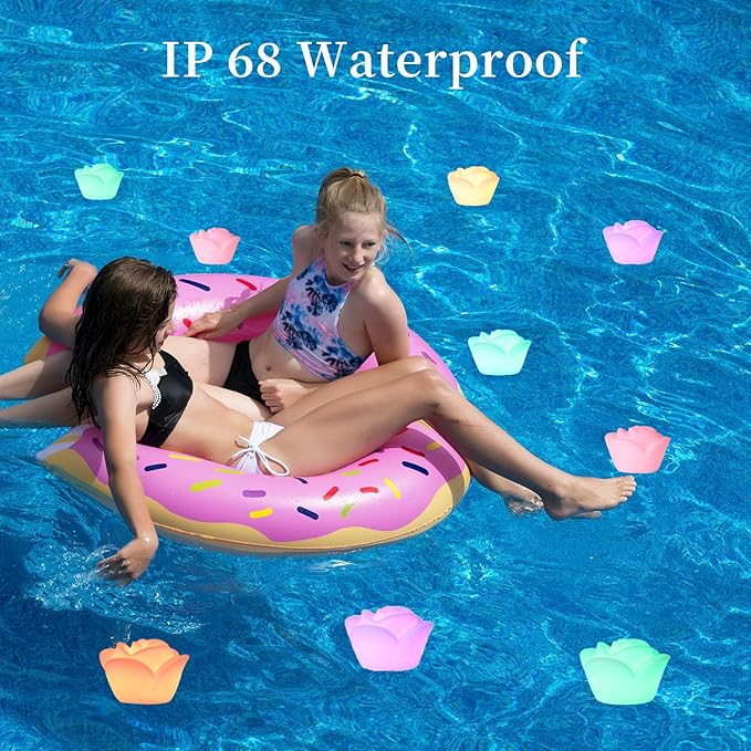 Borelor Rose Flower Floating Pool Light, 6-Inch USB Rechargeable & Remote Control Night Light,16 Colors Changing IP68 Waterproof Bath Lamp for Home,Pool,Party