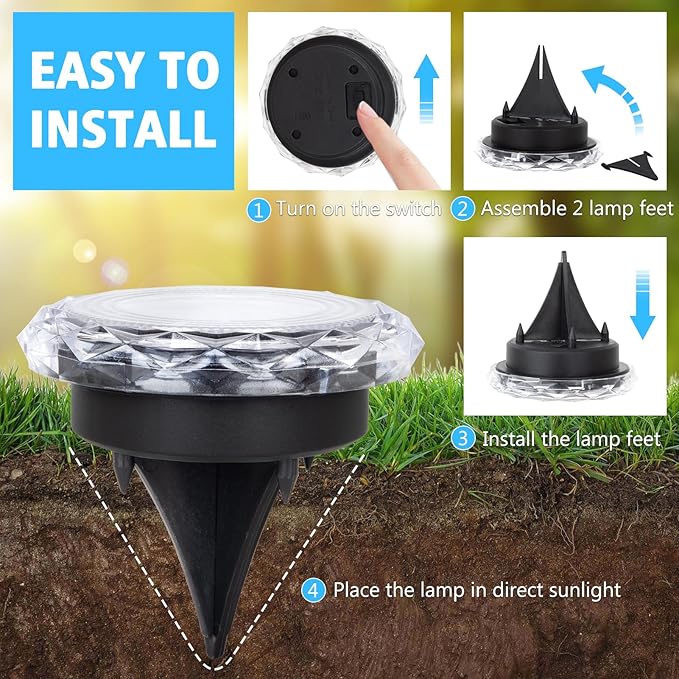 echosari Solar Ground Lights 12 Pack, Upgraded Solar Garden Lights Auto ON/Off Landscape Lighting Outdoor In-Ground Lights Waterproof Long Lasting for Pathway Walkway Patio (Cool White)