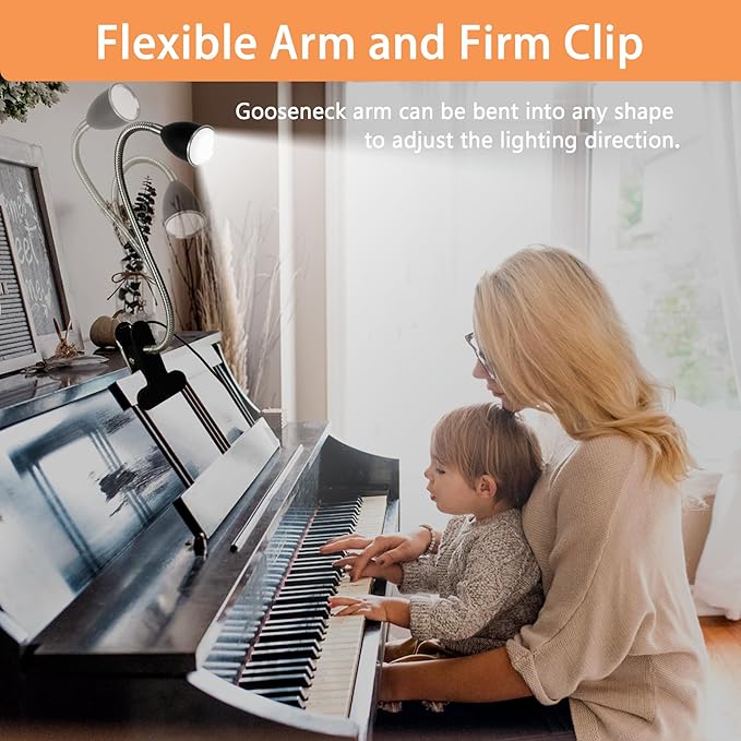 Desk lamp Eye-Caring Table Lamps, 360°Rotation Gooseneck Clip on Lamp Reading Light, Portable Reading Book Light, Clamp Light, Study Desk Lamps for Bedroom and Office Home Lighting (Black with Dimmer)