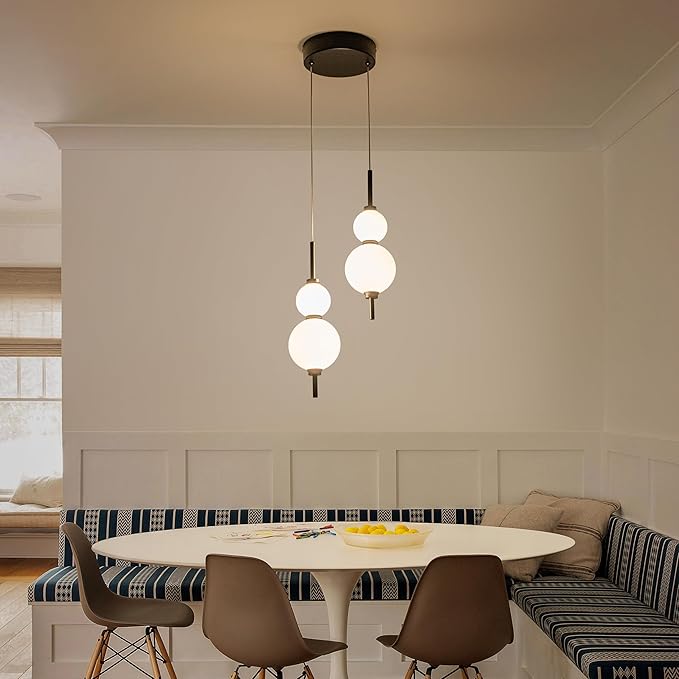 LED Modern Matte Black Pendant Light, 20W Dimmable Cluster Pendant Lights Kitchen Island with 4 Globes, Adjustable 2-Light Hanging Pendant Light Fixtures for Dining Room, Living Room,3000K-6000K