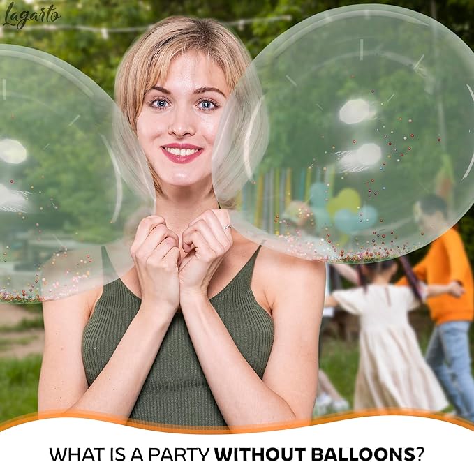 Clear Balloons for Stuffing – 12 Pack Large Clear Balloons, 20 Inch Transparent Helium Tpu Glossy Material – Bubble Balloon Design for Wedding Supplies, Birthday Decorations, Party Games & Photo Zones