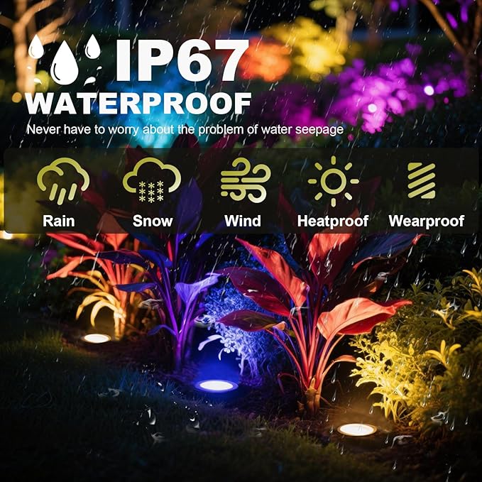 8Pack RGB Low Voltage Landscape Lighting 3W LED 12V Outdoor Inground Lights Waterproof Well Lights with Connectors Color Changing Pahtway Light for Garden Yard Patio(RGB+W)
