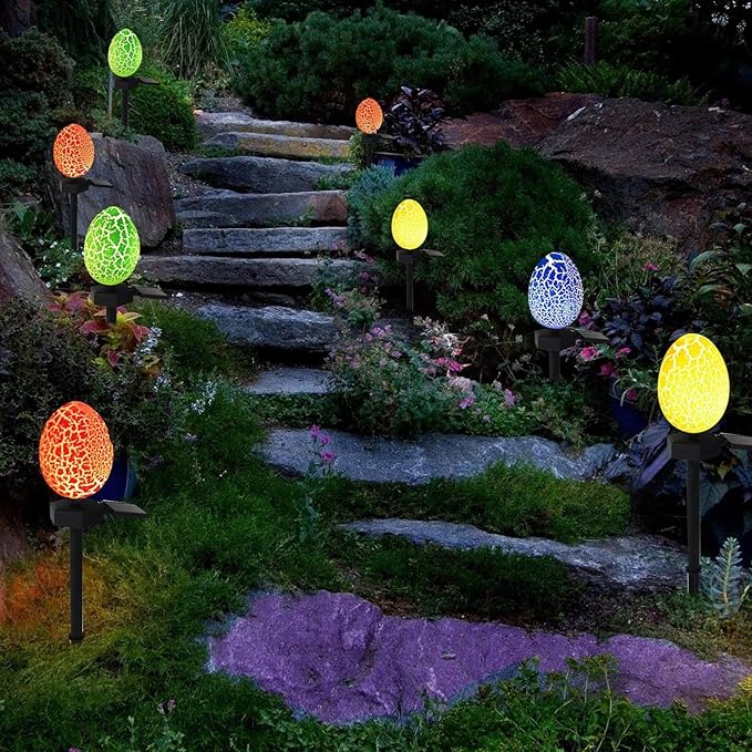 Easter Egg Lights Outdoor, Waterproof Solar Garden Lights for Easter Decorations, Garden Layout Night Light Wall Lamps Easter Ambient Light Decor for Courtyard Patio Yard Pathway Lawn Office (D)