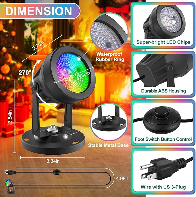 T-SUN Indoor RGBW Spotlight, LED Floor Lights with Remote Control, Indoor Uplights 16 Colors & Warm White | Foot Switch, Spotlights for Plants, Home Party Paintings, Stage Decor, Set of 2