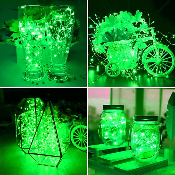 ZGWJ 50 Pack Fairy Lights Battery Operated, 7ft 20 Mini LED Fairy String Lights Silver Wire 3 Modes for DIY, Parties, Wedding, Bedroom, Halloween Christmas Decoration Green