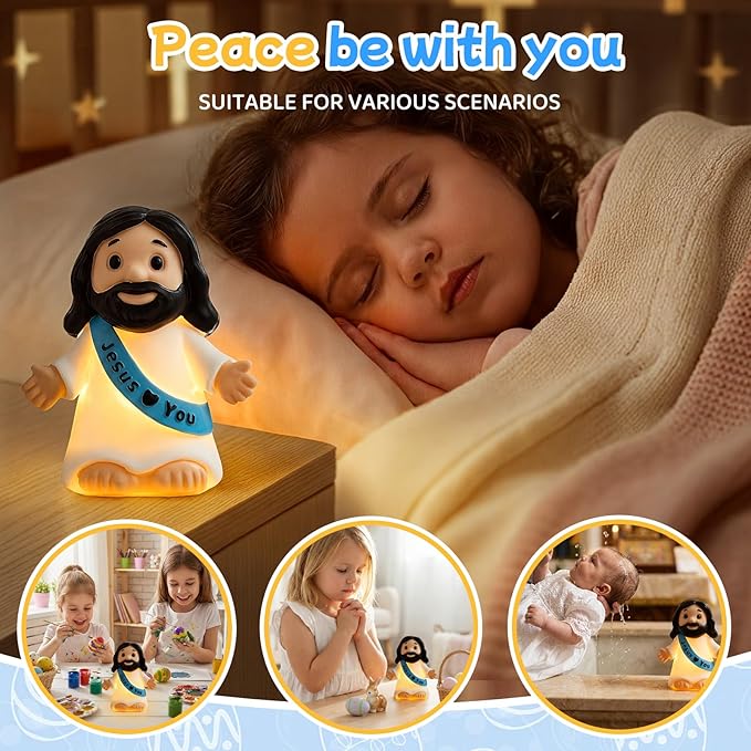 Jesus Night Light,Resin Jesus Sculpture Lamps,Religious Statue Lamp, Easter Table Lamp for Bedroom Desktop Holiday Decoration,Easter and Baptism Gifts