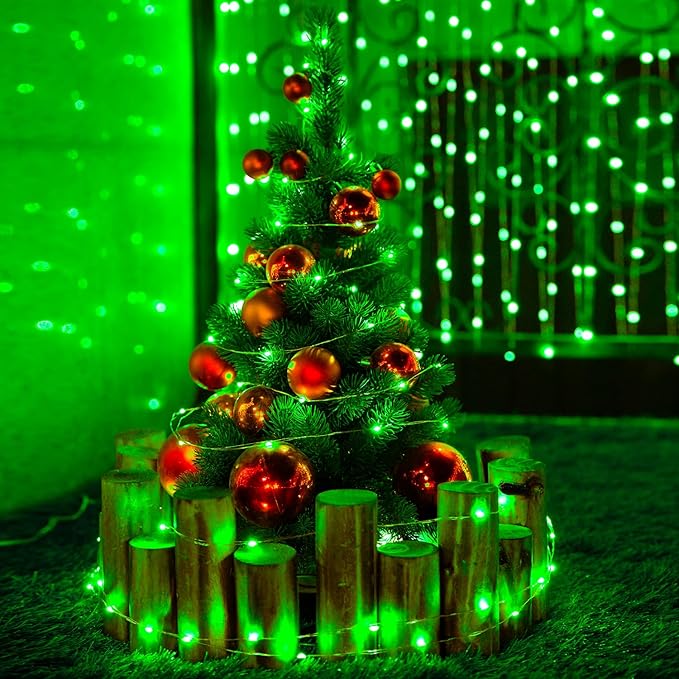 JMEXSUSS 2 Pack Green Fairy Lights Battery Operated, Total 200 LED 66ft Twinkle String Lights with Remote, 8 Modes Christmas Lights for Tree Wreath Fireplace Indoor Outdoor Halloween Xmas Decor