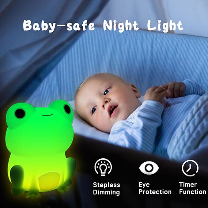 Led Cute Frog Night Light, Dimmable Timer Nursery Kawaii Lamps, Super Squishy Silicone USB Rechargeable Beside Lamp, Used for Camping Party Room Decor (Frog)
