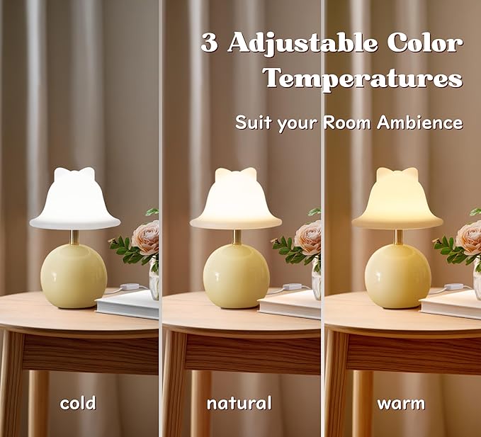 Joyzy Bell Table Lamp for Bedroom,Desk Bedside Small Lamps for Living Room Night Stands Lights Vintage Mushroom Lighting Decor Cute Modern Light,Unique Aesthetic Home Living Room Decor