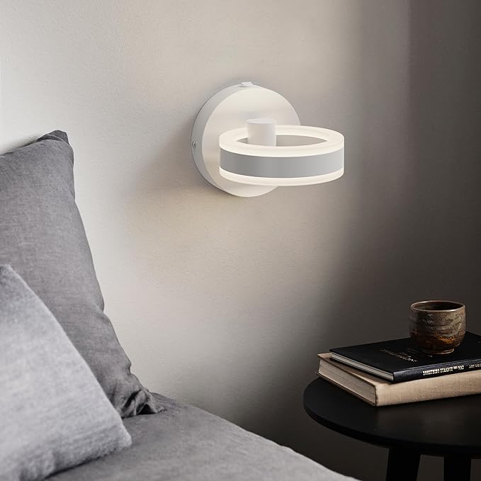 Wall Lamp LED Wall Sconce Rotatable Up-Down Sconces Wall Lighting with Built-in Switch and USB Charging Port 110 Volt AC Hardwired Wall Light (White)