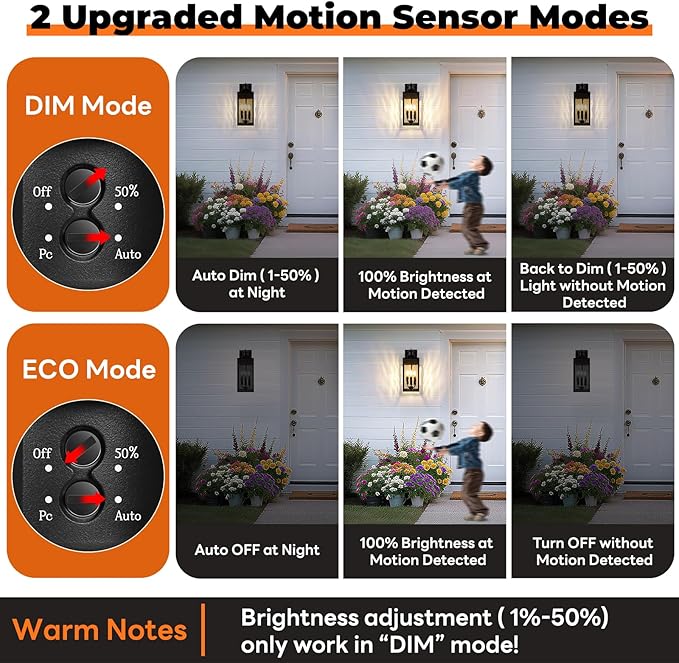Large Motion Sensor Outdoor Wall Light, Black Exterior Wall Sconce Light Fixtures with Water-Rippled Glass, Waterproof Modern Outside Wall Lantern for House, Porch, Patio, Garage, Bulbs Not Included