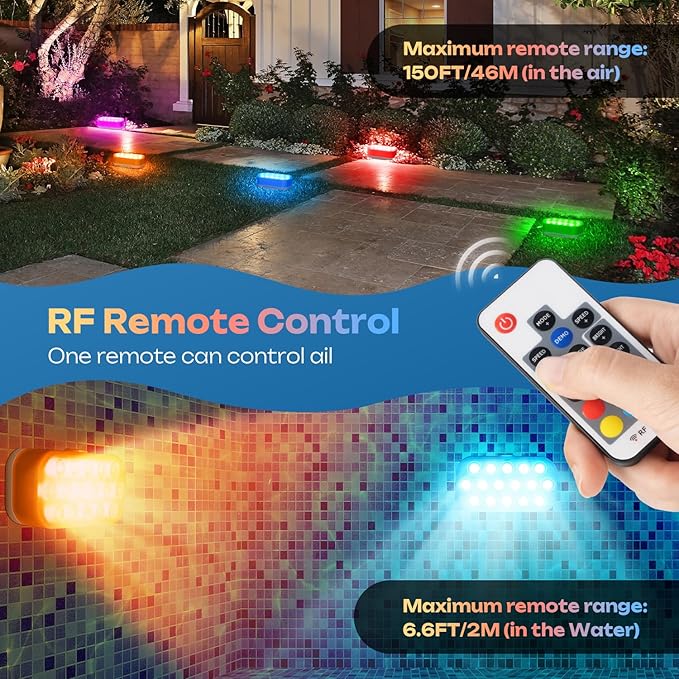 Pool Lights,Rechargeable Submersible LED Lights with Wireless Remote,20 Colors,IP68 Waterproof RGB Underwater Pool Light with Magnet for Inground/Above Ground Pools, Hot Tubs, Ponds (2 Pack)