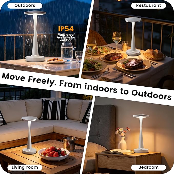 SAKRINGT Rechargeable Cordless Table Lamp, 72Hrs Battery Operated LED Table Light, Portable Touch Dimmable Lamp for Restaurant Patio Dining Outdoor Camping