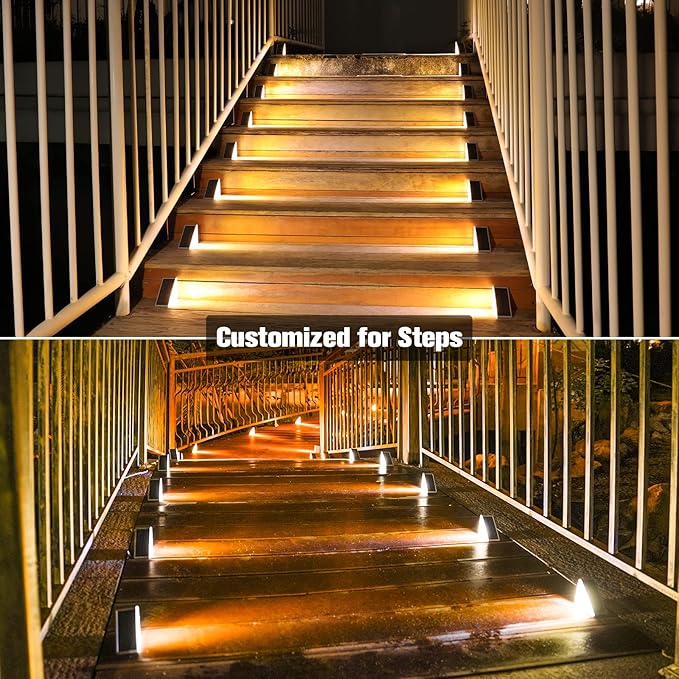 VOLISUN Solar Step Lights Outdoor Waterproof, LED Outdoor Stair Lights, Solar Step Light for Outside, Warm&Cool White Deck Light Decor for Stair,Front Porch and Patio(Gray,6 Pack)