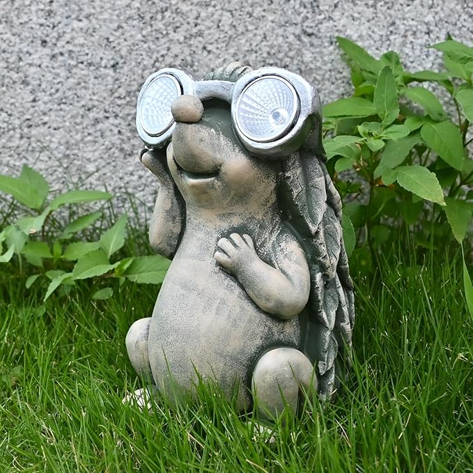 Garden Hedgehog Figurines Animals - Outdoor Decor Solar Lights Lawn Ornament Concrete Critters Cement Statues Cute Resin Yard Sculpture Creature Gifts for Women Lover