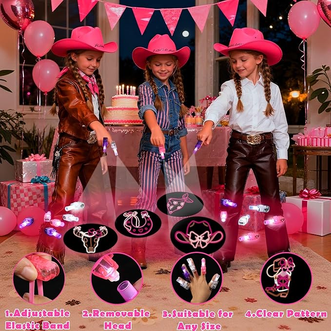 36 Pack Cowgirl Party Favors LED Finger Lights for Girls Birthday, Glow in the Dark Western Theme Party Supplies, Cowgirl Goodie Bag Stuffers, Classroom Rewards Carnival Prizes