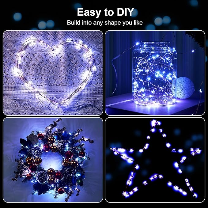 2 Pack 16.4ft Battery Operated String Lights with Timer, Cool White with Synchronized Twinkle Mode, Fairy Lights Battery Powered, 50 LEDs, Idea for Christmas Bedroom Party Wedding