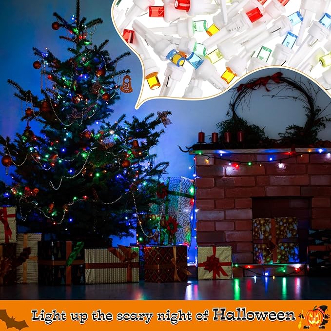 Honoson 180 Count 5 mm LED Halloween Replacement Bulbs Bulk Wide Angle Christmas Light Xmas Tree String Replacement Festival Light Decoration (White Base with Multicolor Bulb)