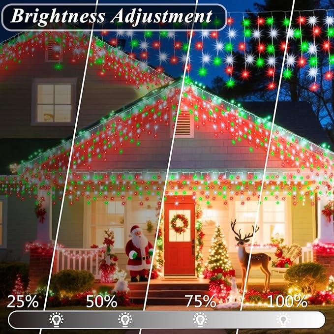 Pooqla Color Changing Christmas Icicle Lights with Remote, 35 Colors 9 Modes String Lights Outdoor, 240 LED 38.5 FT RGB Waterproof Hanging Lights for Roof Window Home Party Easter Decor