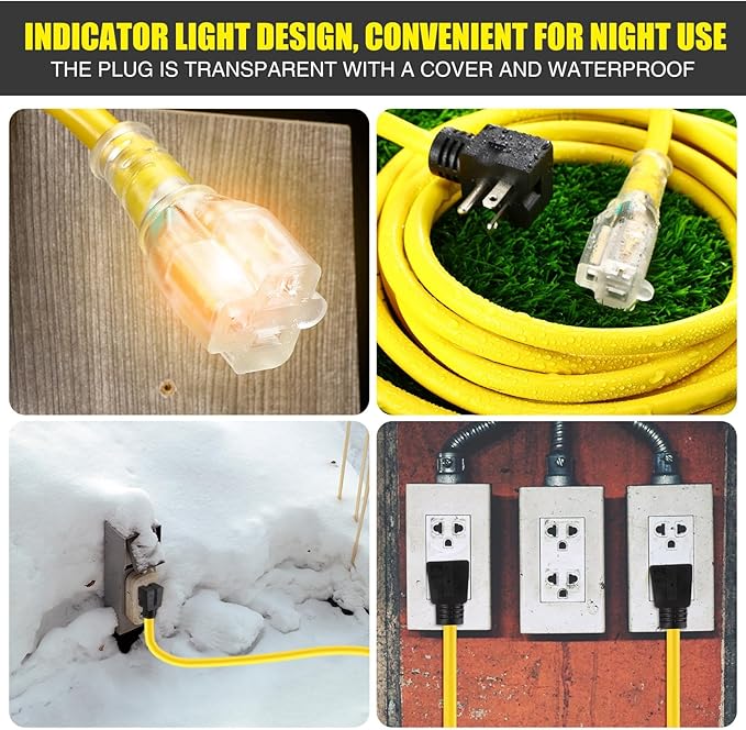 Kanayu 10FT NEMA 5-20 Extension Cord, 5-20P Male Plug to 5-20/5-15R Female Receptacle, 20 Amp T-Blade Outlet Extension Power Cord with Indicator Light, 12 AWG, ETL Listed
