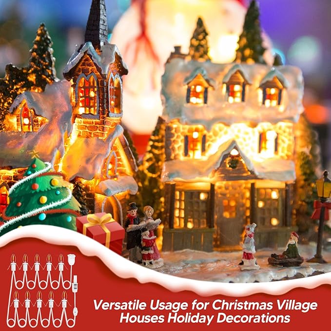 1Pack Accessory Cord with 10 LED Light Bulbs and Outlet - 17.7FT White Cord, Warm White C7 Lamp for Halloween and Christmas Village Accessories