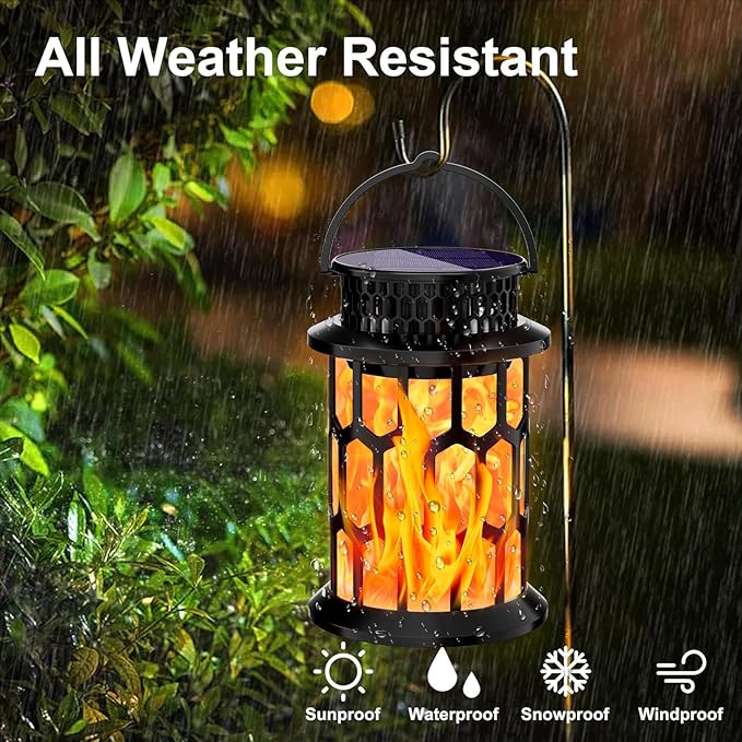Solar Lanterns Outdoor Waterproof, Flickering Flame Hanging Solar Lantern Camping Solar Powered Lights Decorative Lights for Christmas Decorations Home Garden Patio Deck Yard Path, 2 Pack