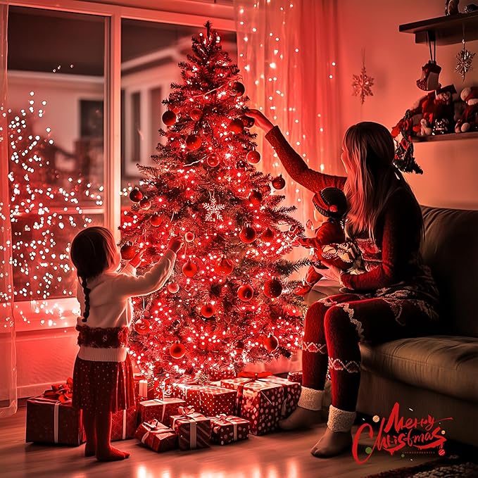 JMEXSUSS 400 LED Red Christmas Lights Indoor Outdoor, 132ft String Lights Plug in with Remote, 8 Modes Twinkle Fairy Light for Tree Room Bedroom Fireplace Patio Party Christmas Decor