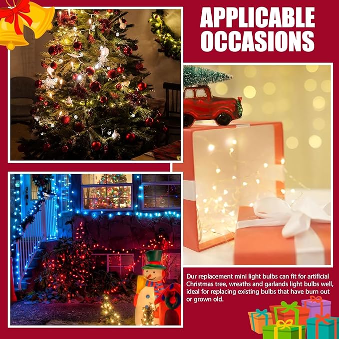 Ganeen Christmas Replacement Mini Incandescent String Light Bulbs Wire Flasher Bulbs 2.5 V 3.5 V Incandescent Flasher Bulbs, Christmas Lights Decor for Home Bedroom Xmas Tree(Vibrant Color, 496 Pcs)