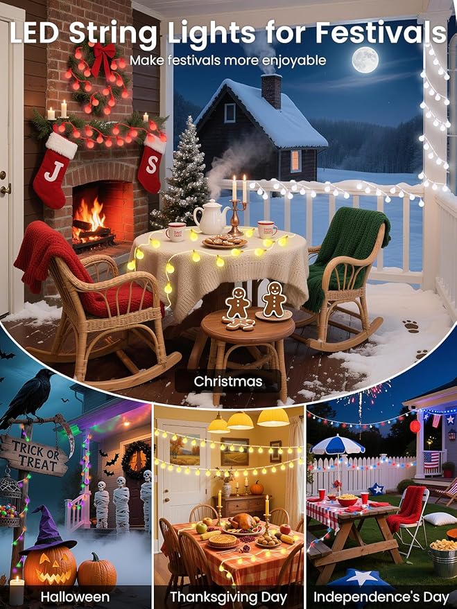 2026 New 46ft Smart Color Changing Easter Lights Outdoor Indoor | 100 LED RGB Globe Pastel String Lights App Control with Remote & Timer, Fairy Light Plug in Waterproof Easter Decor Girl's Bedroom