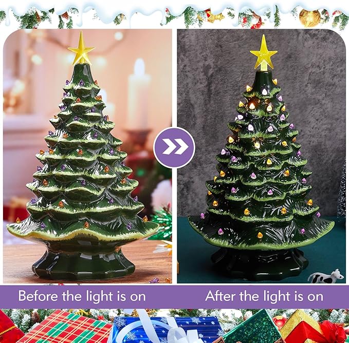 Boao 100 Pieces Ceramic Christmas Tree Bulbs and 5 Stars Replacement Plastic Bulbs for Ceramic Christmas Tree Decorations (3.8 mm Diameter,Purple and Orange)