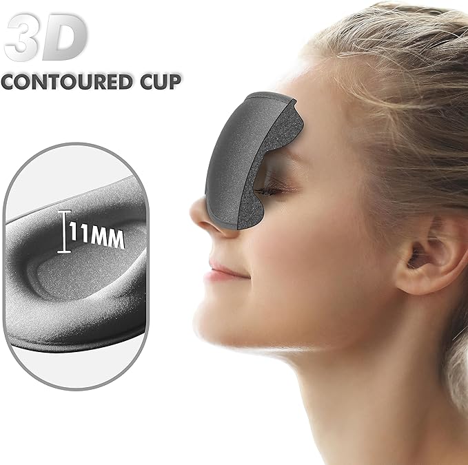 Sleep Eye Mask for Men Women, Lash Extensions 3D Contoured Cup Sleeping Mask, Travel Blackout Night Blindfold Eye Shade Cover with Adjustable Strap (Grey-Side Sleeper)