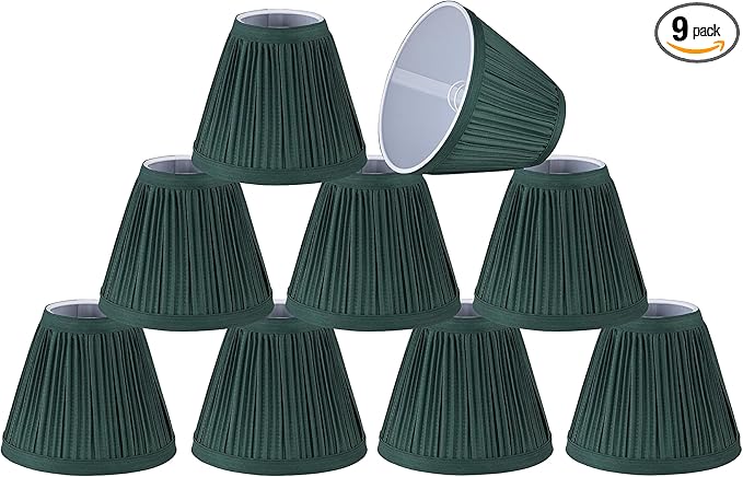 Aspen Creative 33123-9 Small Pleated Empire Shape Chandelier Clip-On Lamp Shade, Hunter Green, 3" Top x 6" Bottom x 5" Slant, 9 Pack