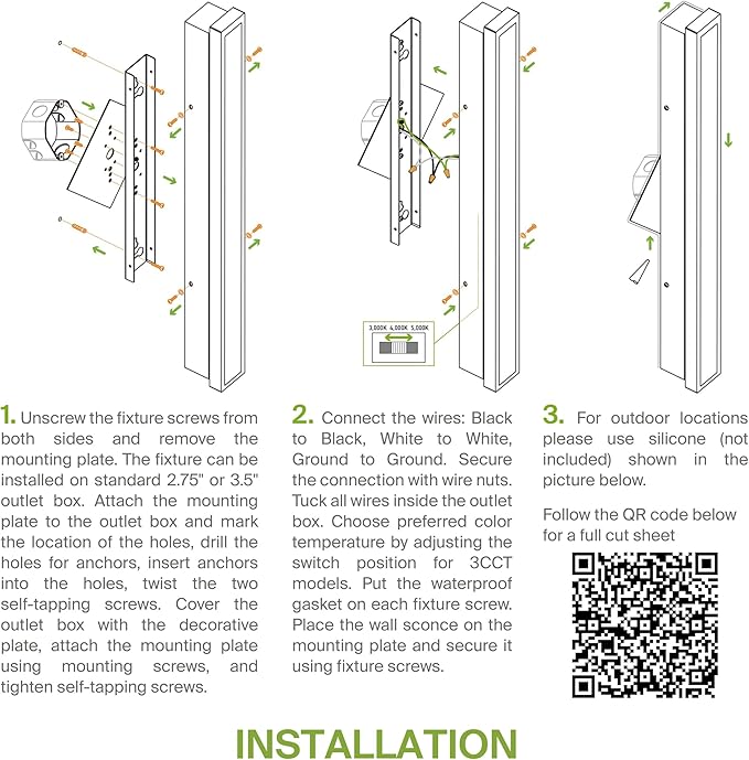 ASD LED 48" Long Wall Mount Light Fixture, Outdoor & Indoor Linear Sconce | 3CCT, Dimmable, Waterproof, Anti-Rust, ETL Listed | 36W 2800LM 3000-5000K 100-277V | Exterior Porch Lighting | Black