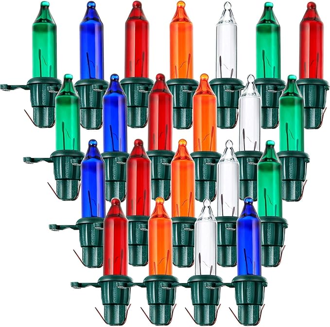 Mudder 60 Count Replacement Christmas Tree Light Bulbs 2.5v 0.425 Watt Replacement Bulb Mini Incandescent Wire String Lights Decoration for Prelit Xmas Tree(Green Base with Colorful Bulb)