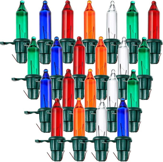 Mudder 60 Count Replacement Christmas Tree Light Bulbs 2.5v 0.425 Watt Replacement Bulb Mini Incandescent Wire String Lights Decoration for Prelit Xmas Tree(Green Base with Colorful Bulb)