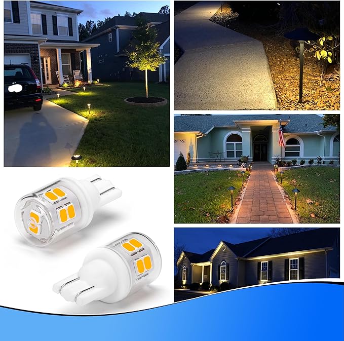 T5 T10 194 921 Wedge Base LED Light Bulbs 3 Watts Equivalent 25W 30W Incandecent Bulbs 2700K Warm White 300lm AC/DC 12-24V for Landscape Stair Step Pathway RV Camper Trailer Lighting, 12 Pack