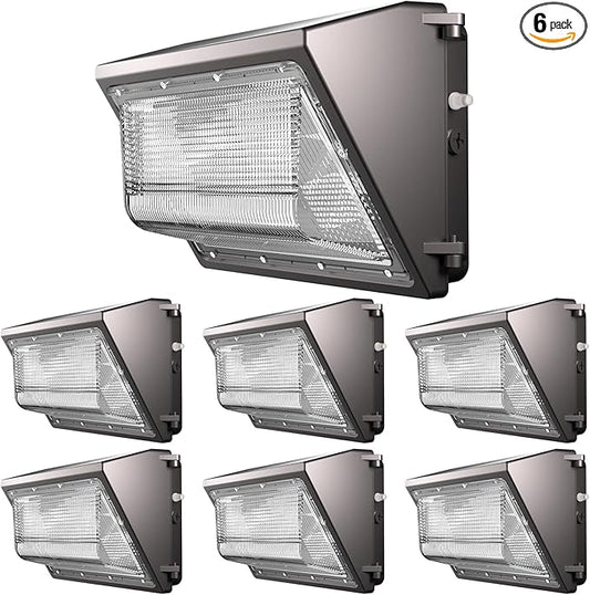 6Pack 150W LED Wall Pack Lights, 100-277v Dusk to Dawn with Photocell, 22500Lm 5000K Daylight IP65 Waterproof Outdoor Security Lighting, Energy Saving, ETL | 5-Year Warranty(Height:10~20ft)