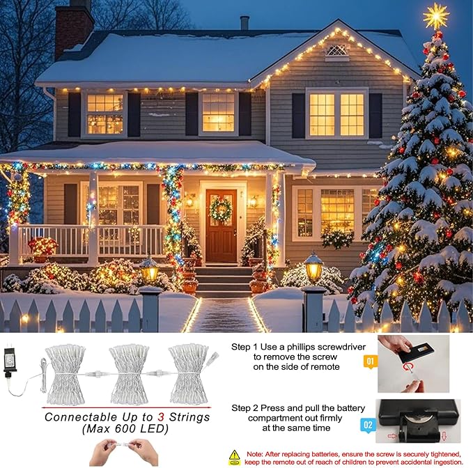 Pooqla Color Changing Christmas String Lights with Remote, 35 Colors 66FT 200LED String Lights Outdoor Decoration, Indoor Connectable Fairy Lights Plug in for St. Patrick's Day Easter Decoration