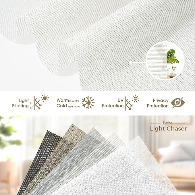 HeyBlinds Motorized Roller Shades, Smart Blinds for Windows, Remote Automatic Window Shades, Electric Shades, Light Filtering, Compatible with Alexa Google Apple Home (Light Chaser-Cream LF)