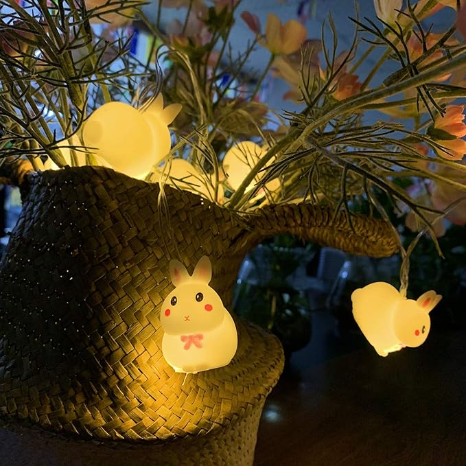Easter Bunny Decoration Light, Cute Flexible Rabbit String Lights, Battery Operated 1.65M 10 LED Lights for Home Decor, Party, Easter, Birthday, Kid Bedside lamp, Night Light (Warm Light)