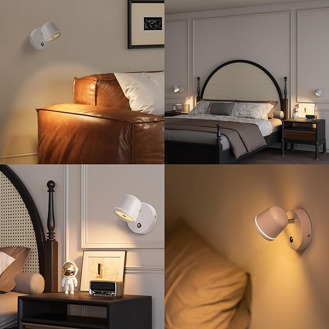 Aisilan Wall Sconce Set of 2, Hardwired Touch Dimmable Wall Light with 3 Color Temperatures, Adjustable 7W LED Wall Lamp CRI97, Modern White Aluminum Sconce for Bedroom Bedside Hallway
