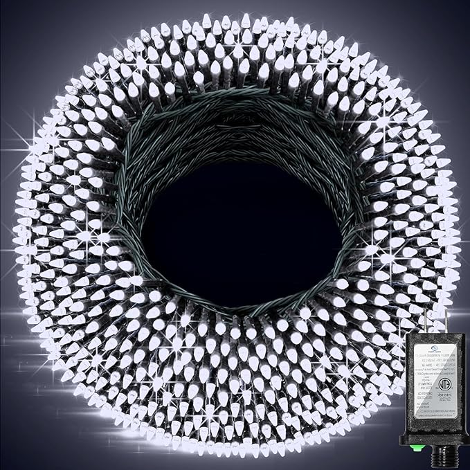 1500 LED 470FT Christmas String Lights, 12 Modes and Timer Memory Dimmable, Plug in Outdoor Waterproof Dark Green Wire Twinkle Fairy Light for for Xmas Yard Tree Wedding Party Outside Decor Cool White