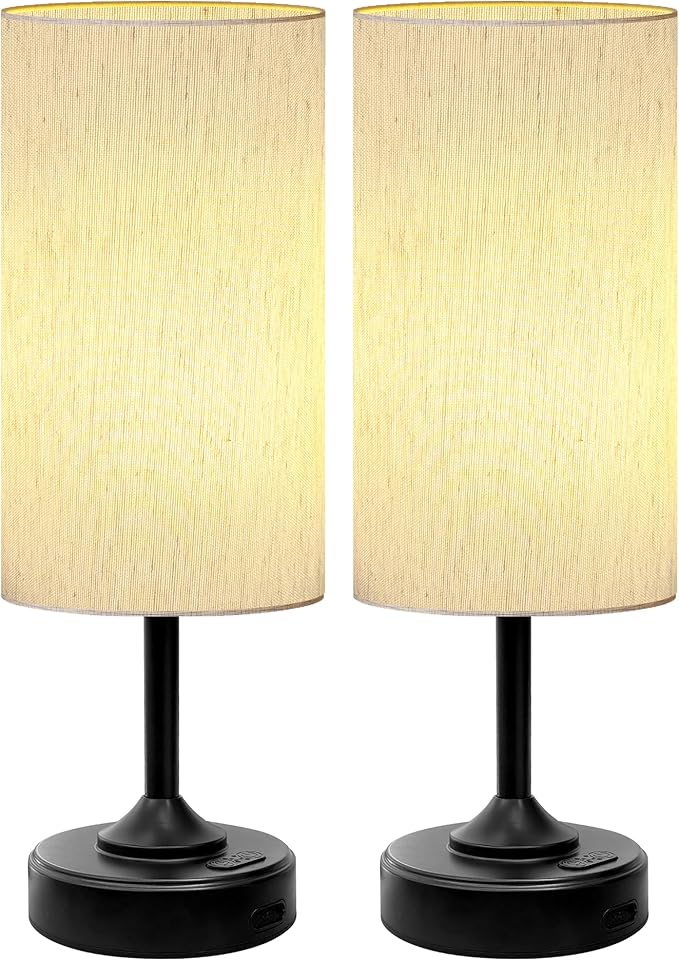 Wireless Lamp, 2-Pack, Ambient Light, Dimmable, 2700K, Timer, Touch Control, Portable, LED, Battery Operated, Rechargeable, Cordless, Desk Lamp, Kitchen Lamp, Fabric Shade, for Bedroom, Living Room