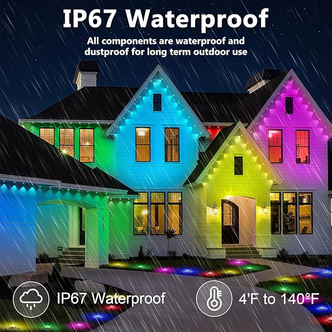 Permanent Outdoor Lights,190FT RGB Eave Light,IP67 Waterproof Lighting for House,Smart LED with App/Remote Control for Outdoor Decor,Garden Decor,Party,Holiday