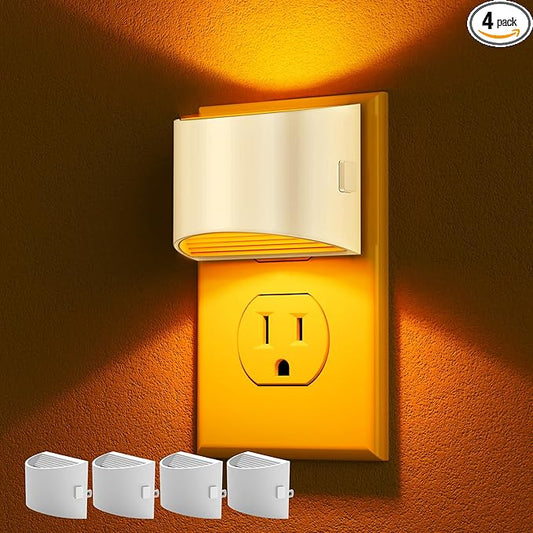 DORESshop LED Night Light[4 Pack], Night Lights Plug into Wall, 3 Level Brightness Adjustable Plug in Night Light, Dusk to Dawn Sensor Nightlights for Adults,Bedroom,Bathroom,Hallway,Amber White Cover