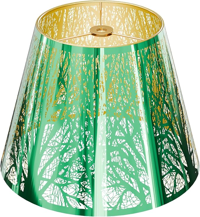 Small Metal Lampshade Forest Etching Forest Lamp Shade Pattern 6'' Top 10'' Bottom Height 7.5'' Fits For Table Lamps And Floor Lamps Spider Fitter Stainless Steel Green outside Gold inside ALUCSET